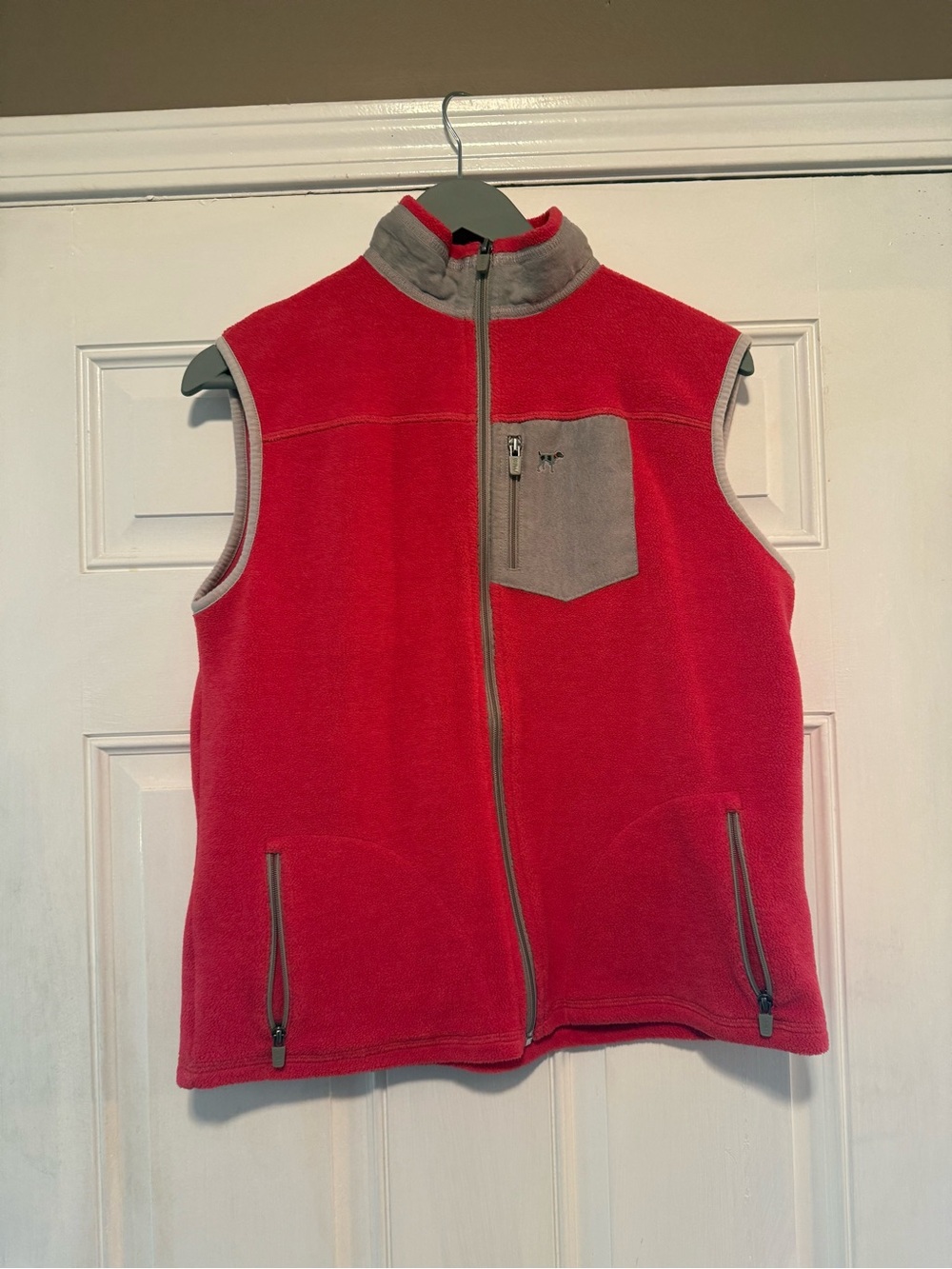 Women's Red Fleece Vest with Contrast Trim